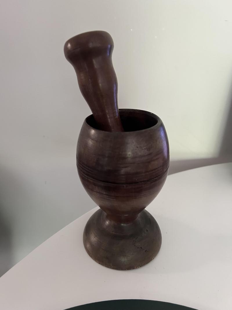 Hand-Carved Wooden Mortar / Mortier 