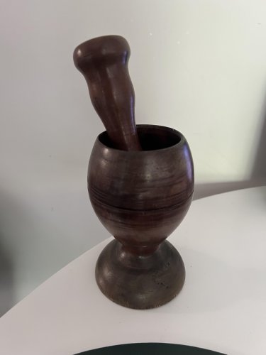 Hand-Carved Wooden Mortar / Mortier 